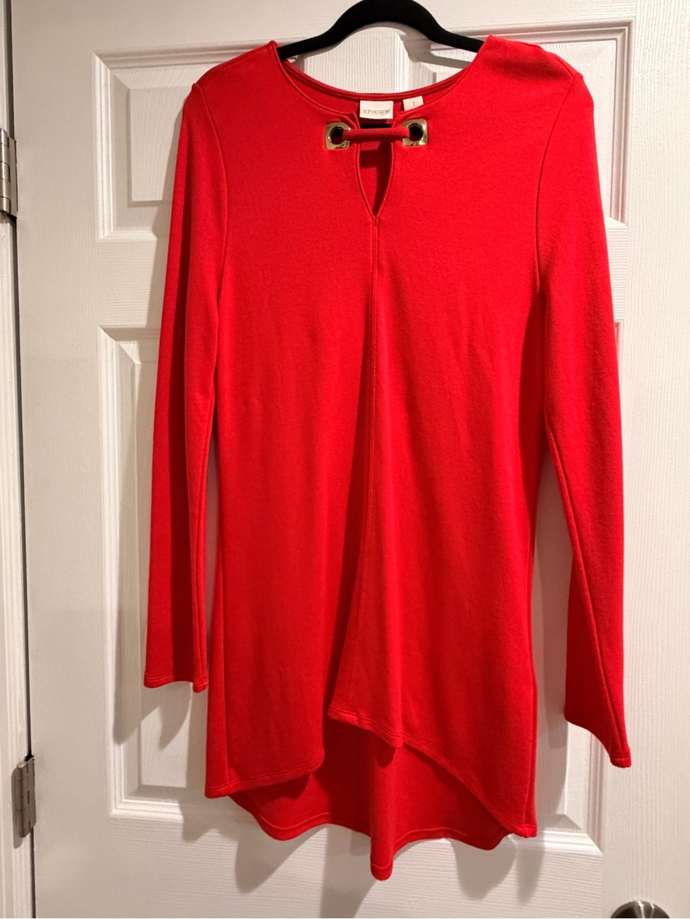 Chico's Red Long-Sleeve Grommet Tie Tunic